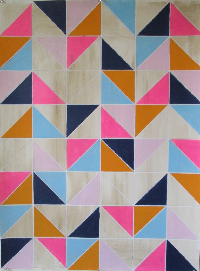 770x1043 Saatchi Art Navy Blue Pink Orange Chevron Geometric Painting By - Geometric Art Painting