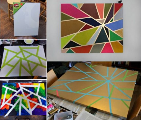 550x471 Diy Geometric Painting With Tape Ideas The Whoot - Geometric Canvas Painting