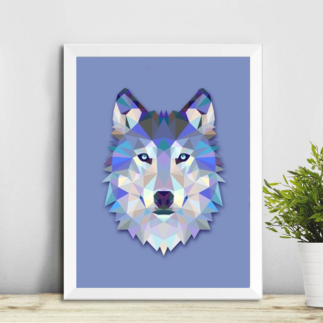 640x640 Frameless Modern Geometric Wolf Head Canvas Painting Wall Art - Geometric Canvas Painting