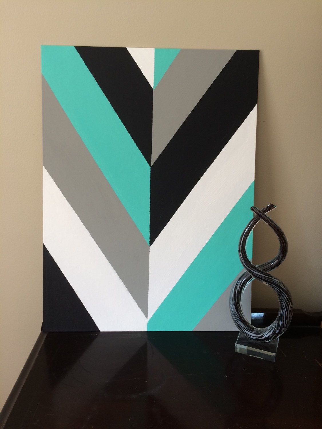 1125x1500 Hand Painted Modern Chevron Arrow Geometric Canvas Art By - Geometric Canvas Painting