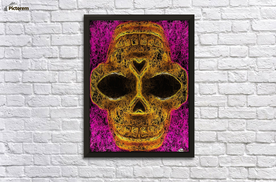 933x617 Psychedelic Geometric Painting Golden Skull Head Portrait - Geometric Painting