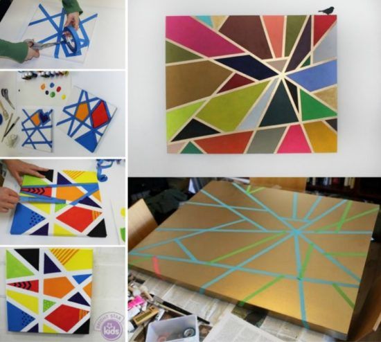 550x494 Diy Geometric Painting With Tape Ideas Geometric - Geometric Painting