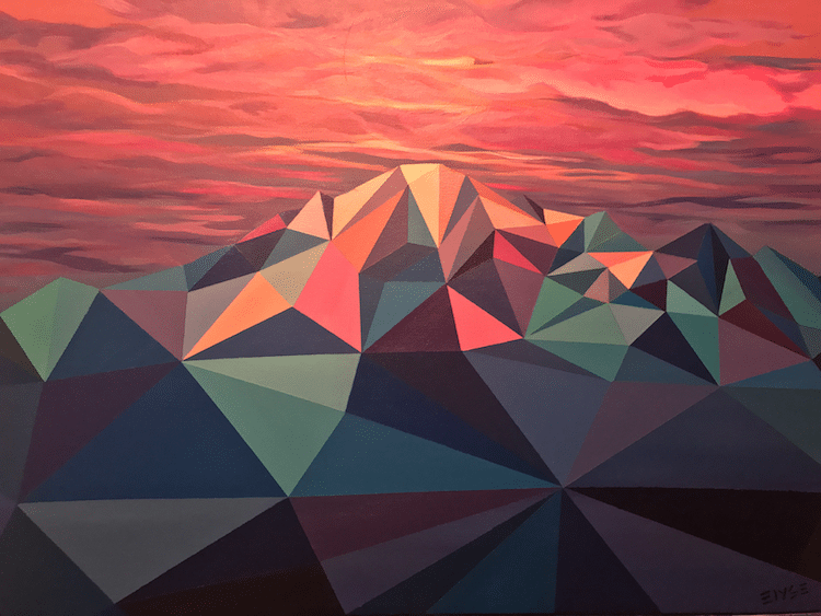 750x563 Polygon Landscape Paintings Highlight The Geometry Of Mountains - Geometric Painting Artists