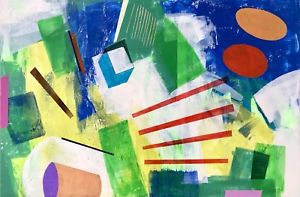 300x197 Original Abstract Painting Geometric Shapes On Canvas Modern Art - Geometric Shapes Painting