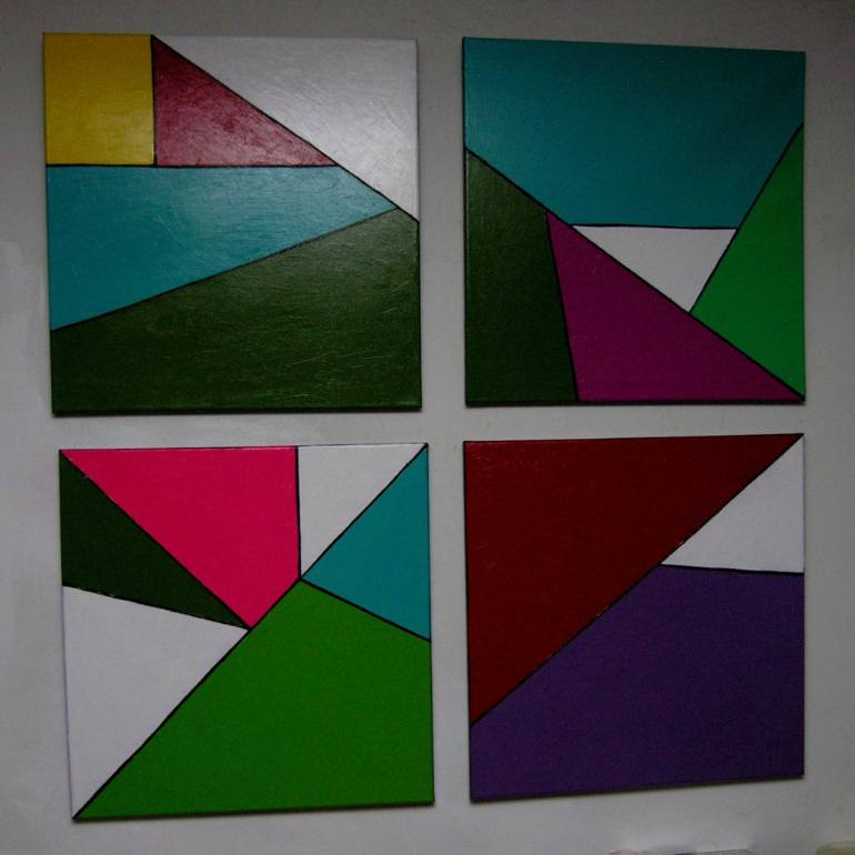 770x770 Saatchi Art Set Of 4 Geometric Shapes Painting By Leslie Wilson - Geometric Shapes Painting