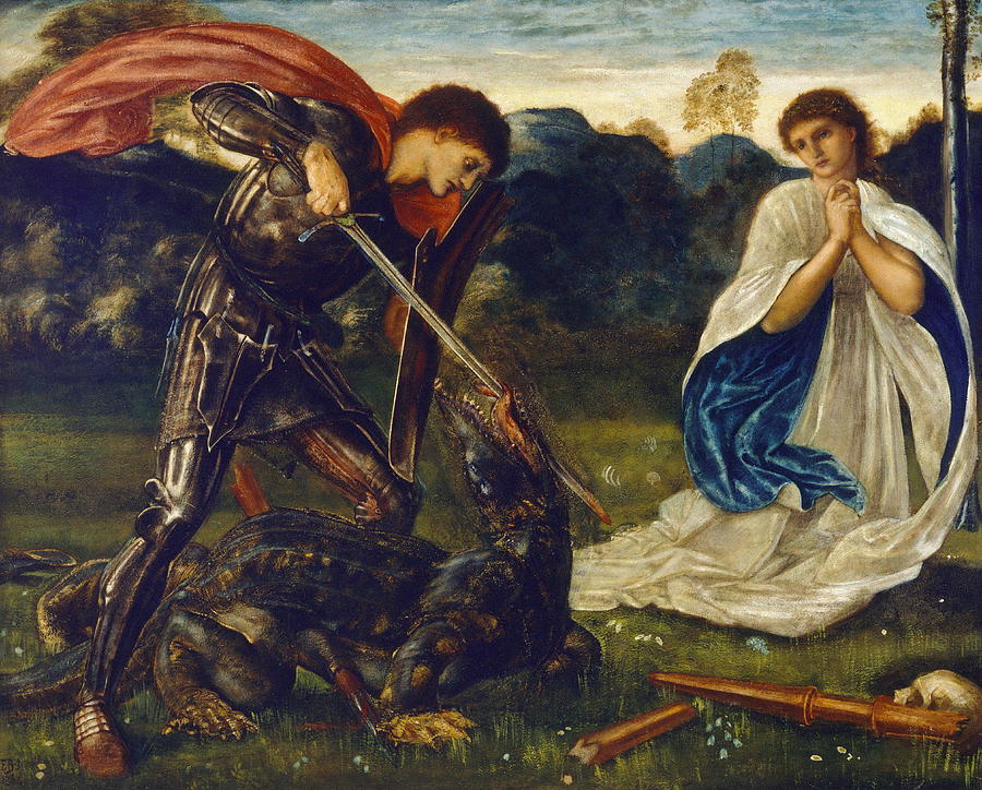 900x724 The Fight St George Kills The Dragon Vi Painting By Edward Burne Jones - George Painting