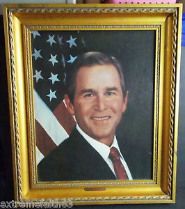 266x300 George W. Bush On Gold Tone Wood Framed Canvas Print President - George W Bush Painting Prints