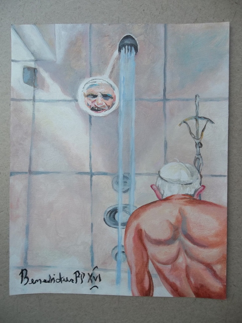 486x648 Dan Lacey Pope Benedict Shower Painting, As Inspired By President - George W Bush Shower Painting