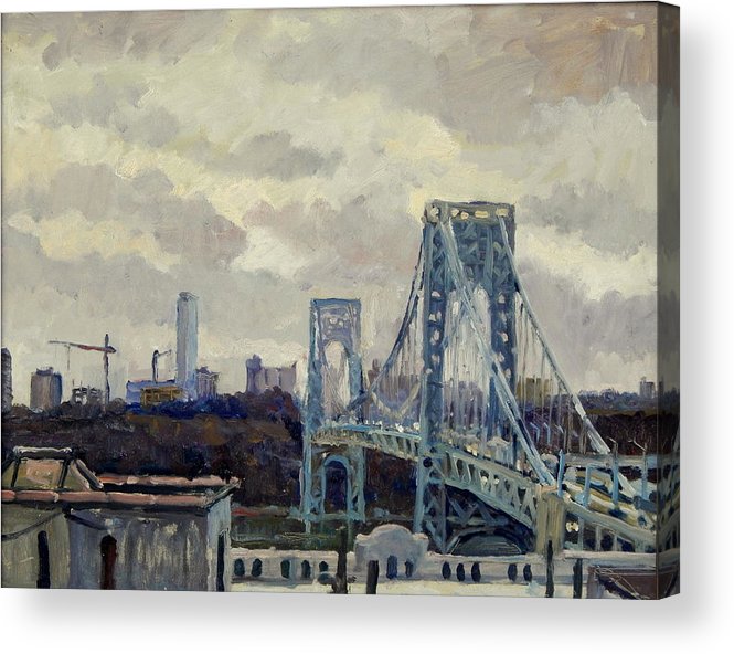 665x592 Winter Rain George Washington Bridge Acrylic Print By Thor Wickstrom - George Washington Bridge Painting