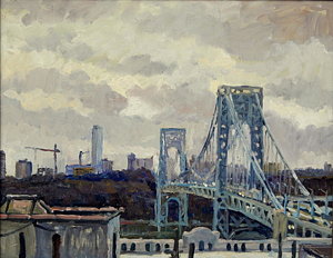 300x232 Winter Rain George Washington Bridge Painting By Thor Wickstrom - George Washington Bridge Painting