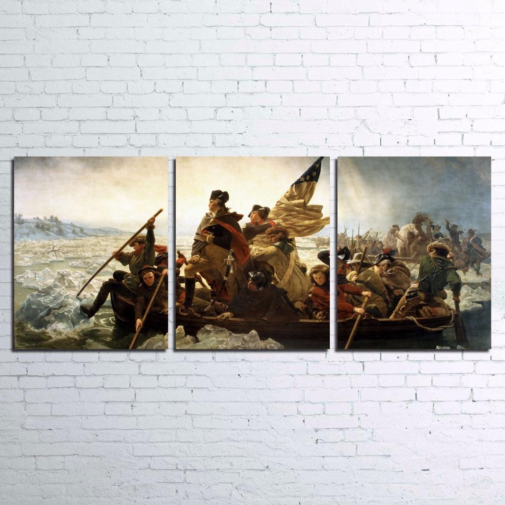 1000x1000 George Washington Delaware River History 3 Panel Wall Art - George Washington Delaware River Painting