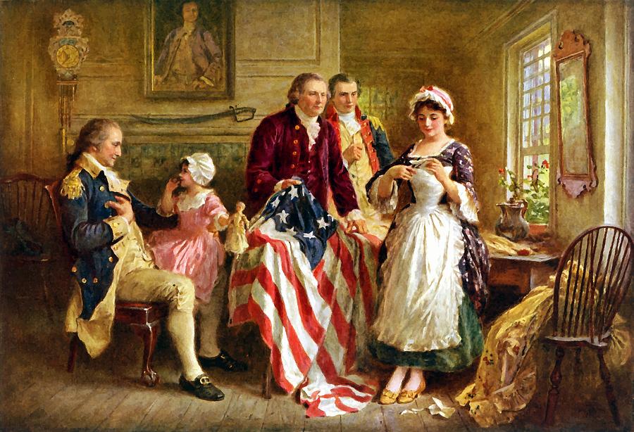 900x614 Betsy Ross And General George Washington Painting By War Is Hell Store - George Washington Painting
