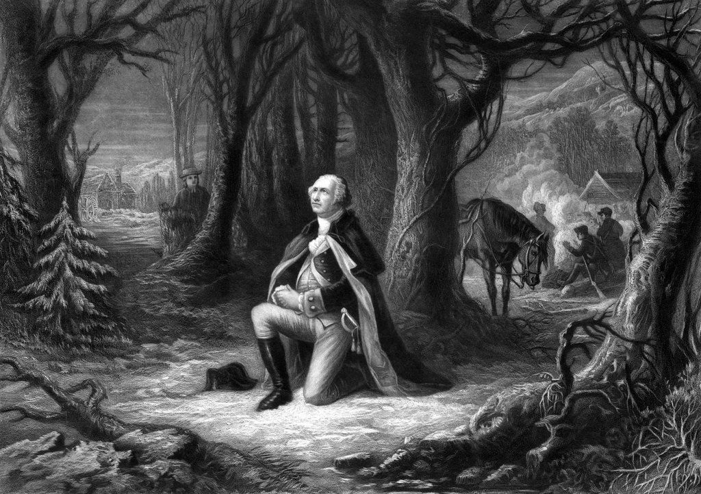 1024x721 Vintage Revolutionary War Print Of General George Washington - George Washington Praying Painting