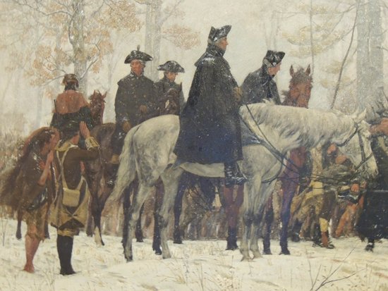 550x413 1883 Painting Of Washington Reviewing The Troops - George Washington Valley Forge Painting