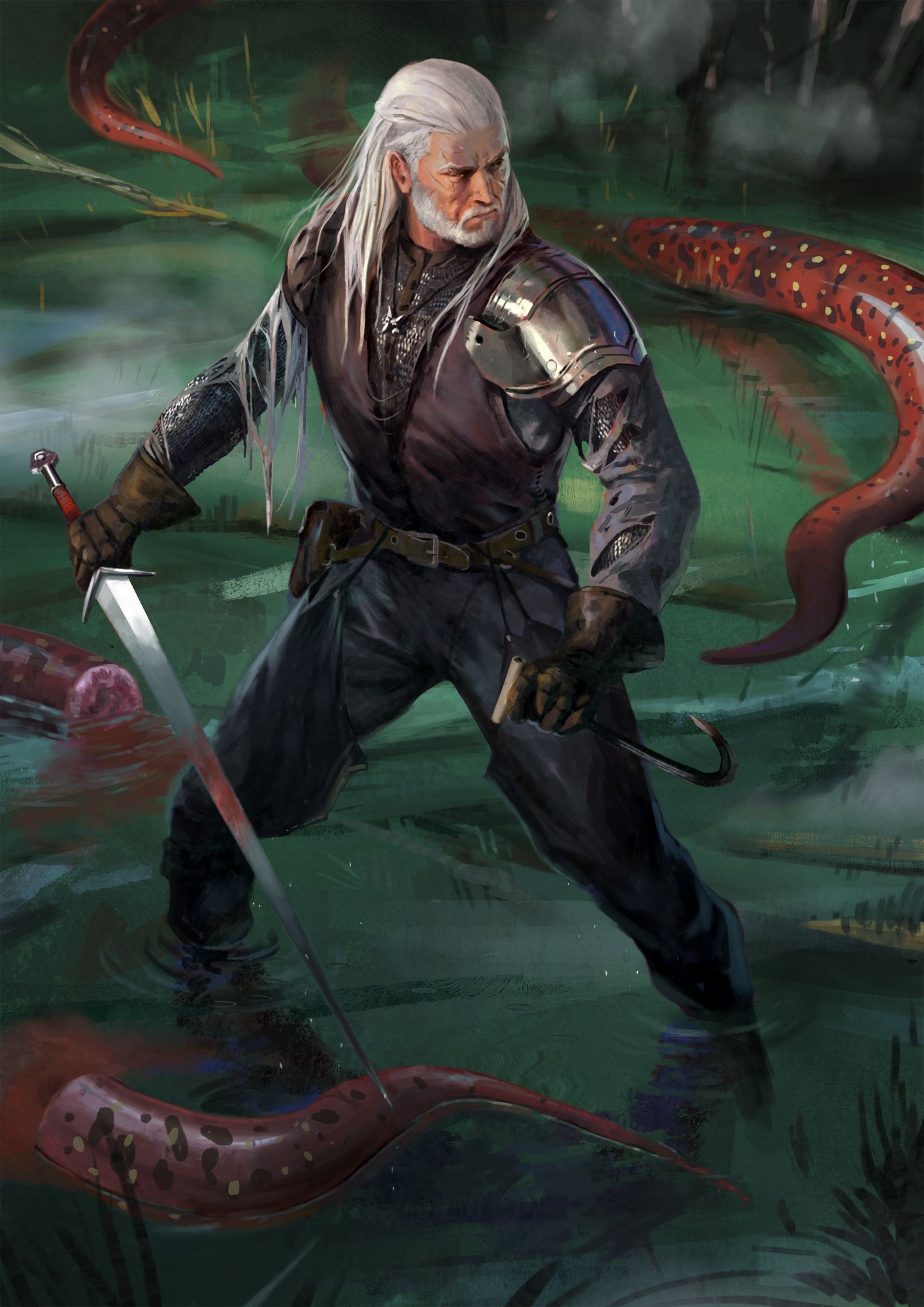 1414x2000 Geralt Of Rivia By Haco1 Warriors, Battle Painting. - Geralt Of Rivia Painting