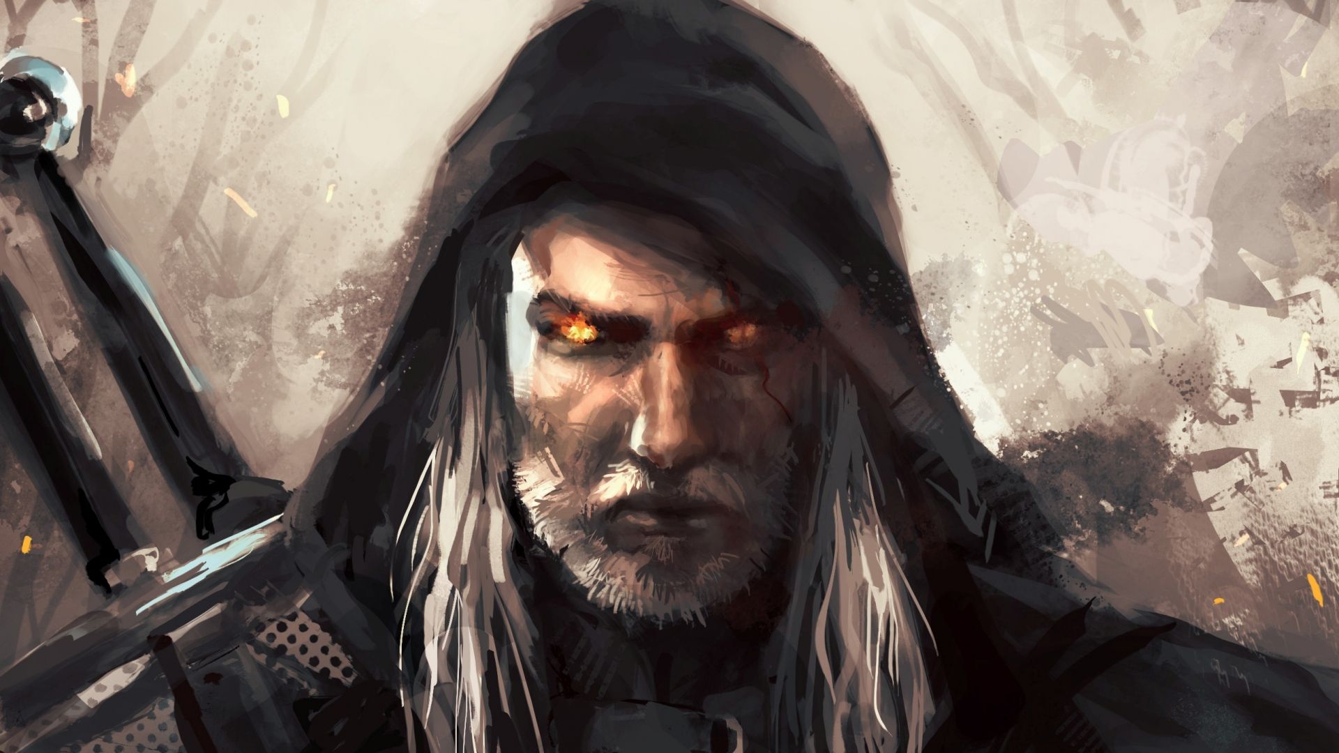 1920x1080 Wallpaper Witcher 3 Hood Geralt Painting 1920x1080 - Geralt Painting