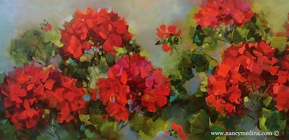 576x280 Nancy Medina Art Spring Geranium Garden And A Houston Workshop - Geranium Painting