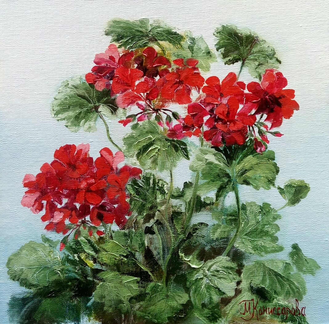 1068x1051 Painting With Flowers Geranium Bush Shop Online On Livemaster - Geranium Painting