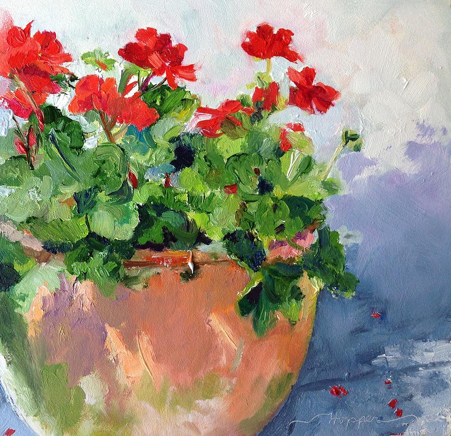 900x870 Potted Geranium Painting By Carol Hopper - Geranium Painting