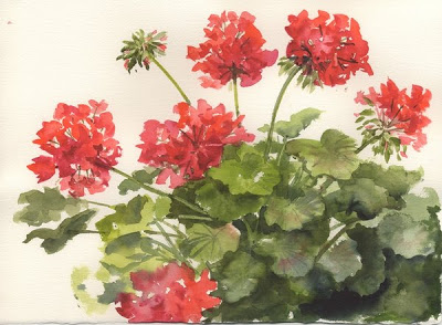 400x294 Susie Short's Watercolor Splashes Amp Splatters Painting Geraniums - Geranium Painting