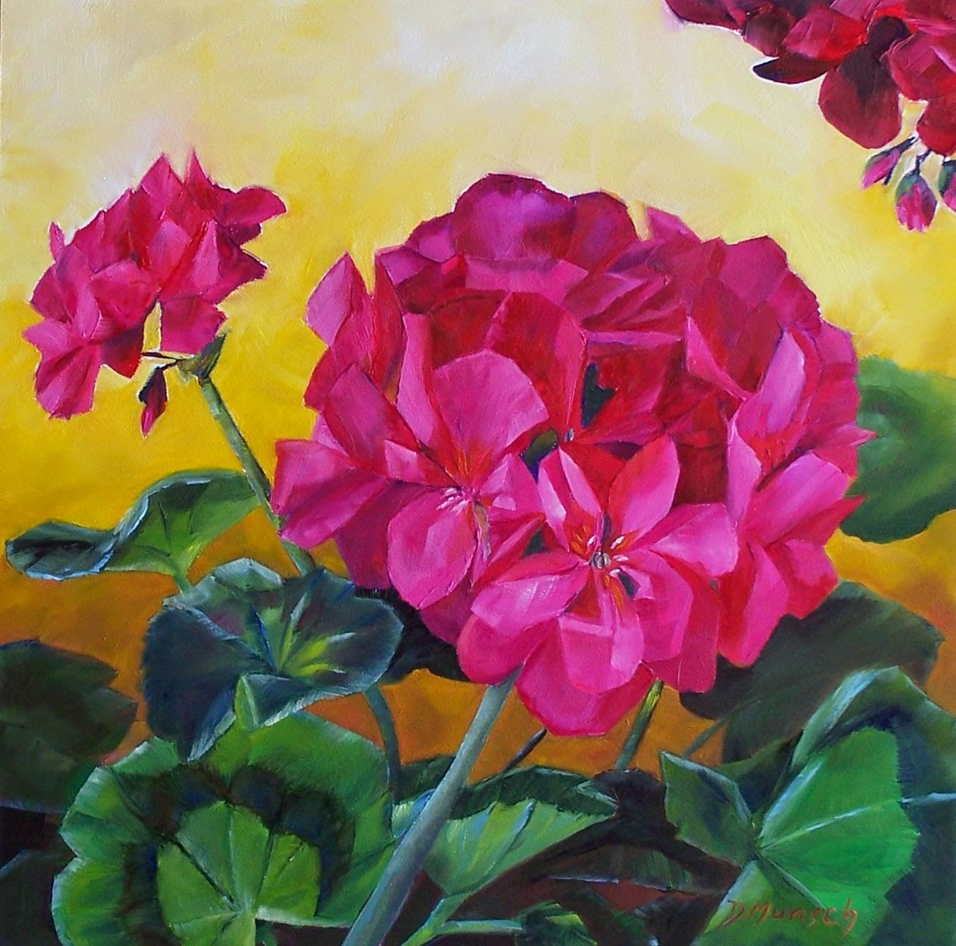 1352x1338 Donna Munsch Fine Art Original Oil Painting Hot Pink Geranium - Geranium Painting