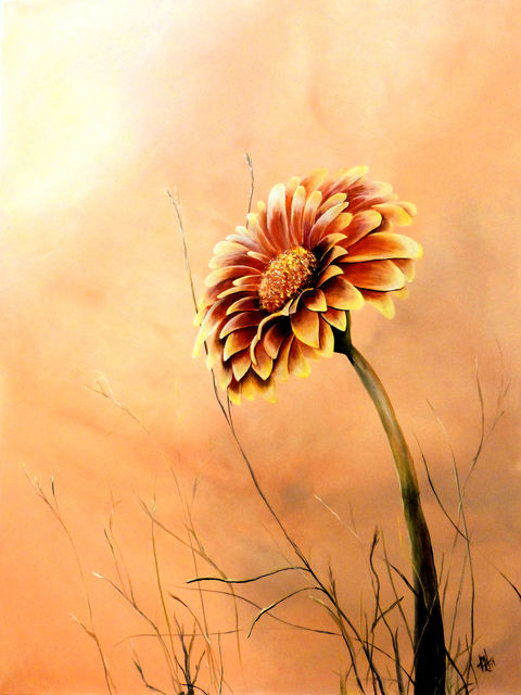 480x640 Michelle Iglesias Artwork Red And Yellow Gerbera Daisy Original - Gerber Daisy Painting