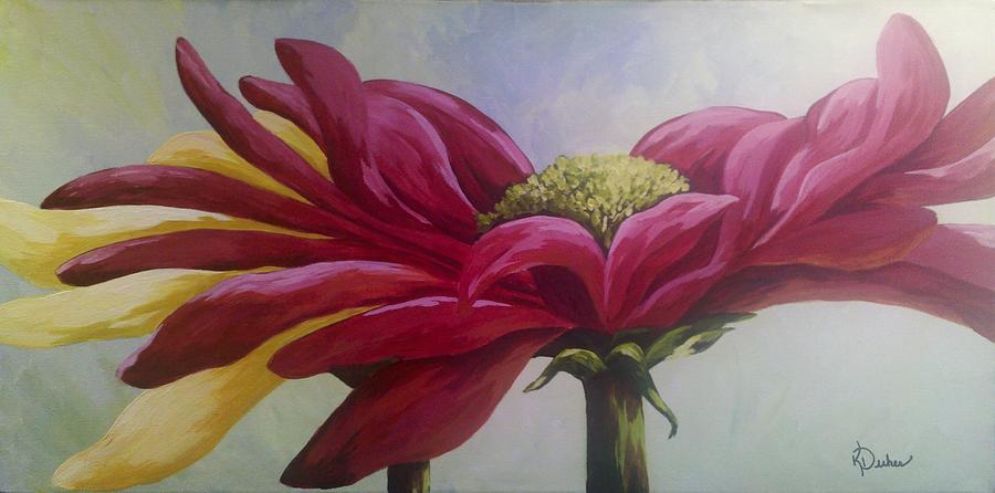 900x446 Red Gerbera Daisy Painting By Karen Dukes - Gerber Daisy Painting