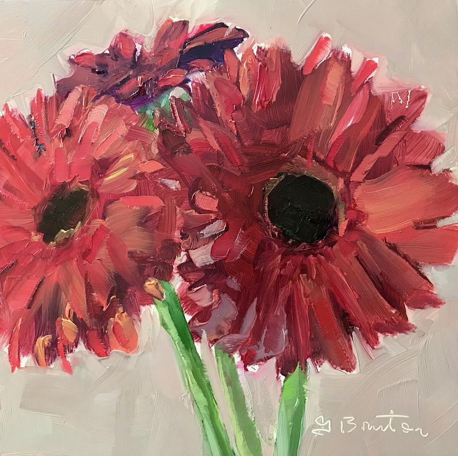 900x896 Red Gerbera Daisies Painting By Gary Bruton - Gerbera Daisy Painting