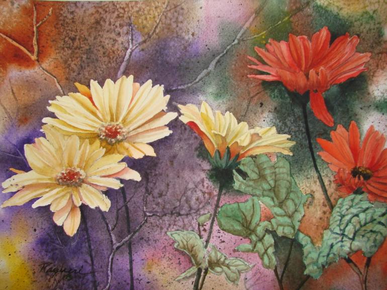 770x578 Saatchi Art Gerbera Daisies Painting By Oscar Rayneri - Gerbera Daisy Painting