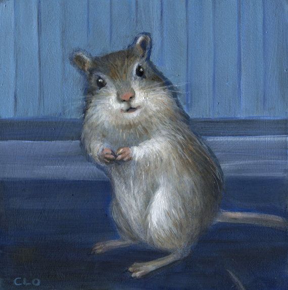 570x574 Gerbil Print By Carologdenart On Etsy Animal And Bird Art - Gerbil Painting
