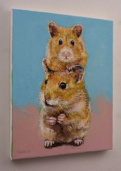 236x334 Painted Wood Heart Art Original Hamster Art, Gerbil Art, Mouse - Gerbil Painting