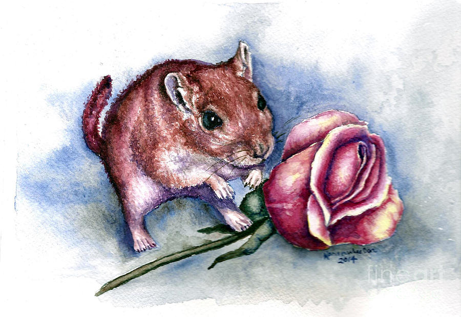 900x619 Red Gerbil Painting By Karen Wheeler - Gerbil Painting
