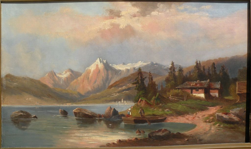 1024x608 19th Century European Painting German Or Austrian Mountain Lake - German Landscape Painting