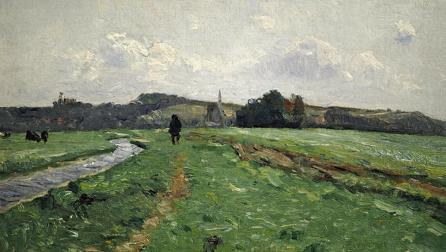 900x509 Hammewiesen With Pond Mountain Painting By Otto Modersohn - German Landscape Painting