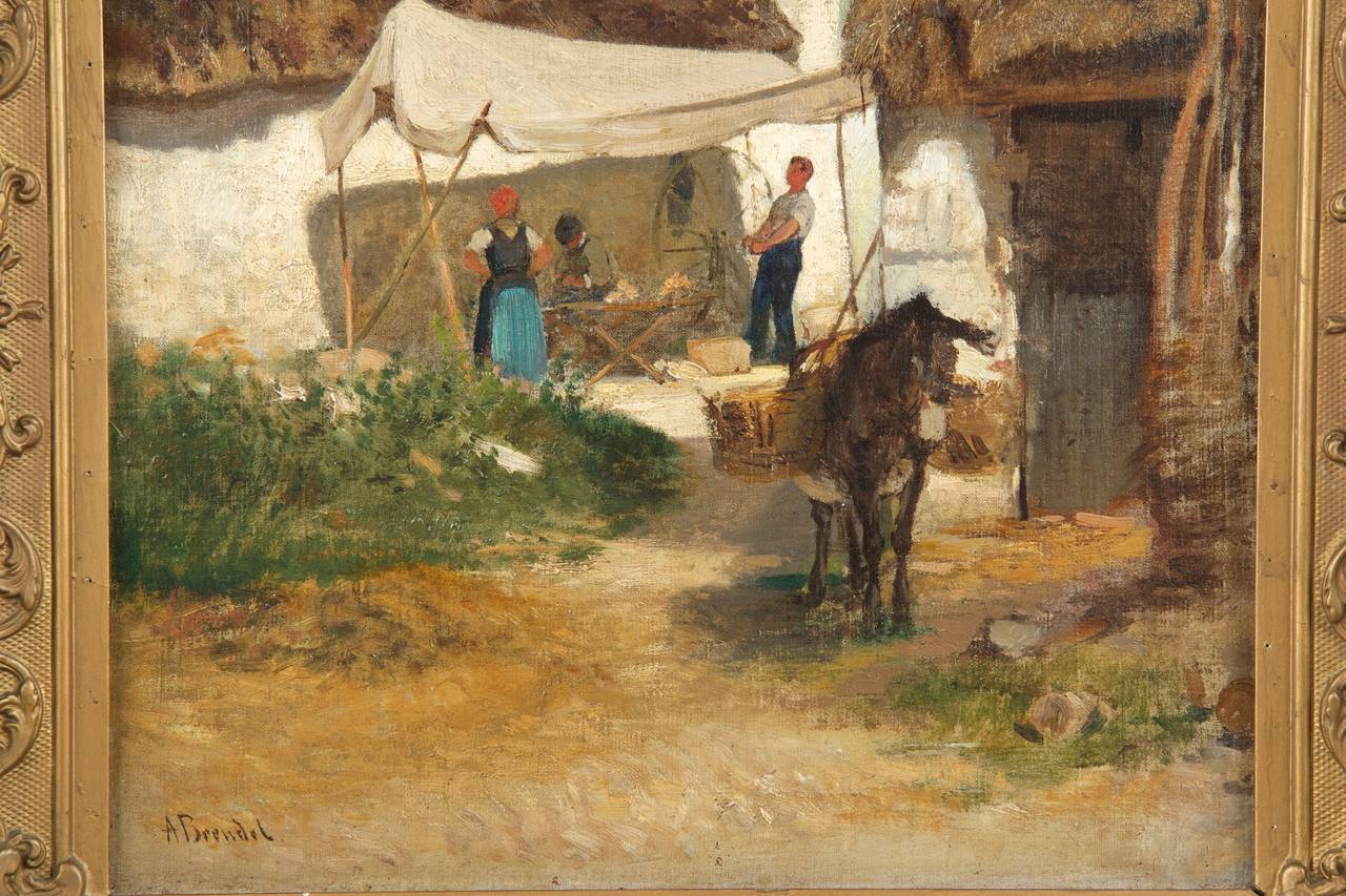 1280x853 German Antique Oil Painting Of Rural Village By Albert Brendel - German Painting