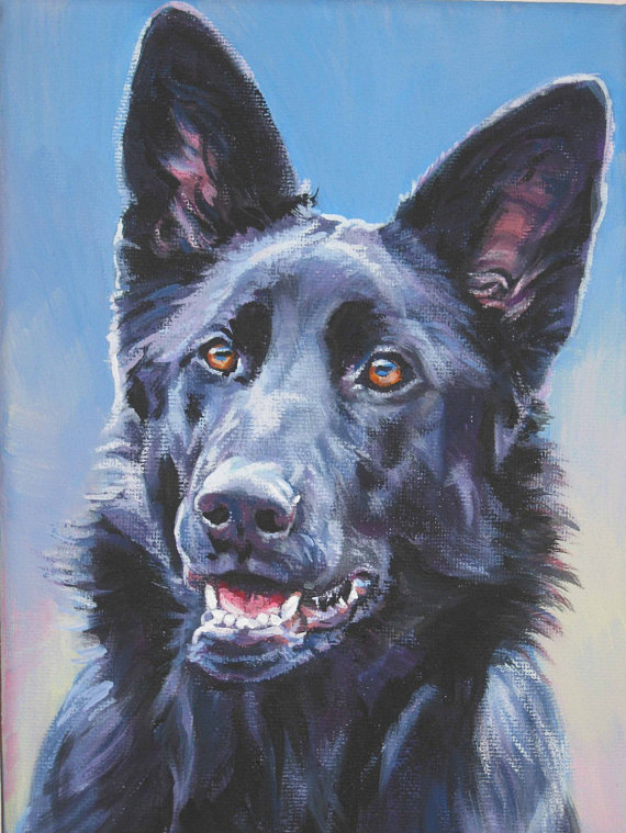 570x759 Black German Shepherd Art Canvas Print Of La Shepard Painting - German Shepherd Painting