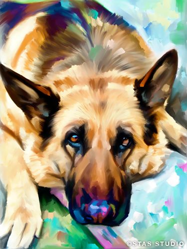 375x500 German Shepherd Oil Original Art Print Canvas Oil Giclee Painting - German Shepherd Painting