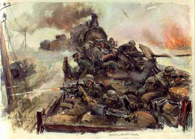 650x464 World War Ii Sketches By Hans Liska - German Soldier Painting