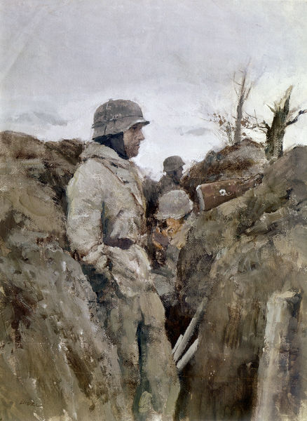 438x600 A German Soldier In A Trench On The Eastern Front During World War - German Soldier Painting