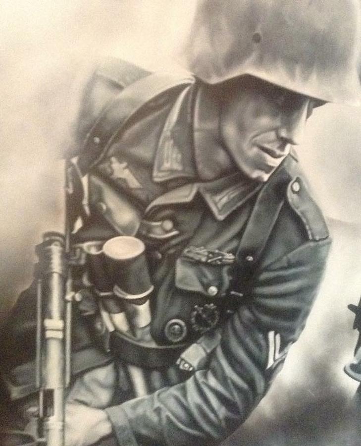 729x900 Close Up Of German Soldier Painting By Ashley Collins - German Soldier Painting
