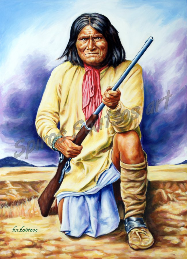 650x900 Geronimo Painting Portrait Apache Indian Leader, Artwork On Canvas - Geronimo Painting