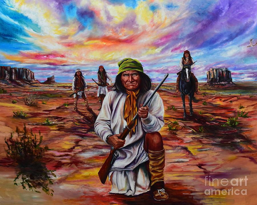 900x718 Never Surrender Painting By Mary Whitefeather - Geronimo Painting