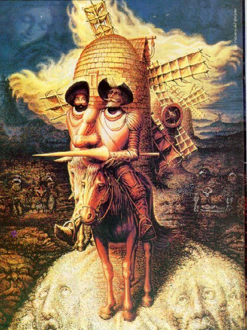 500x669 Face Illusions Don Quijote How Many Faces Can You Count On This - Gestalt Painting