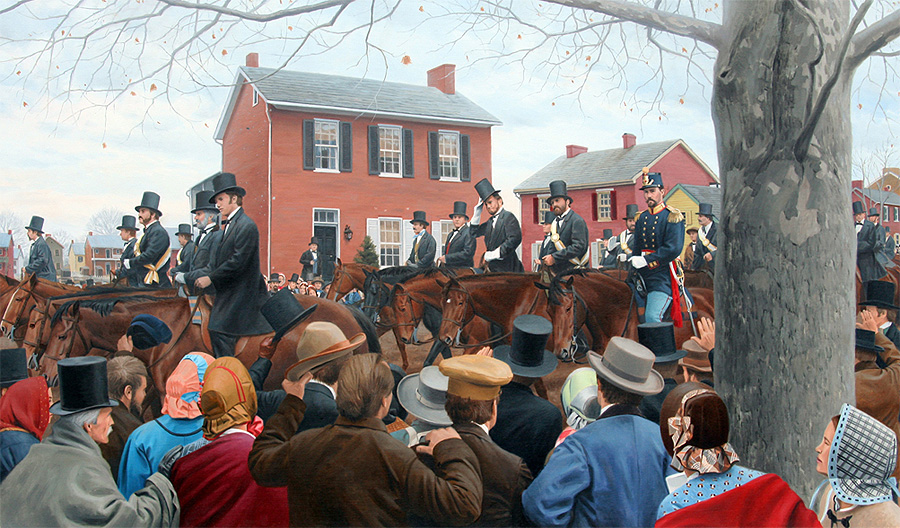 900x528 The First Memorial Day Lincoln Riding To Give Gettysburg Address - Gettysburg Address Painting