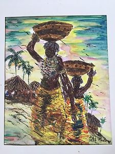 225x300 Ghana West Africa Original Art Painting Artwork Women Carrying - Ghana Painting