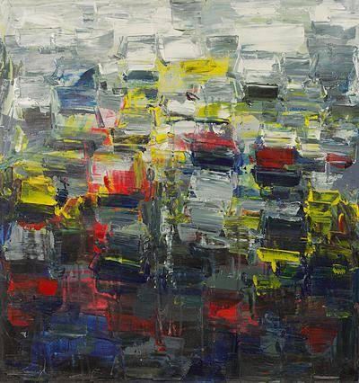 400x426 Signed Abstract Painting In Grey From Ghana - Ghana Painting