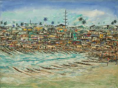 400x297 Signed Acrylic Landscape Painting On Canvas From Ghana - Ghana Painting