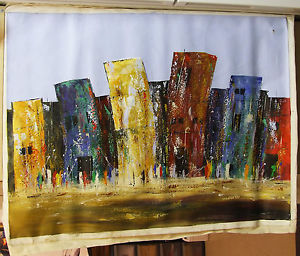 300x256 African Artist Nicholas Kowalski Abstract Painting Of Buildings - Ghana Painting