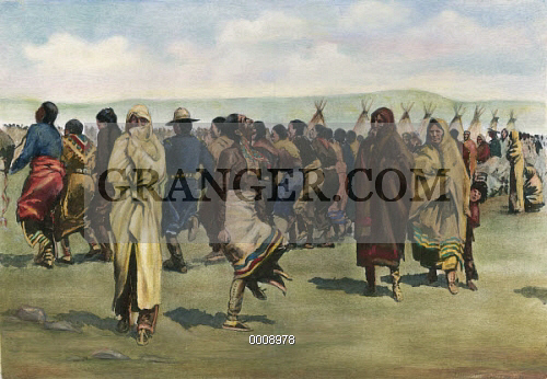 500x346 Image Of Ogallala Sioux Ghost Dance, 1890. - Ghost Dance Painting