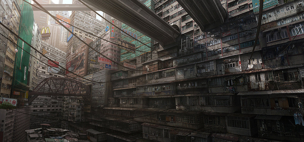 1024x480 Matte Painting For Kor3 By Patlau - Ghost In The Shell Painting